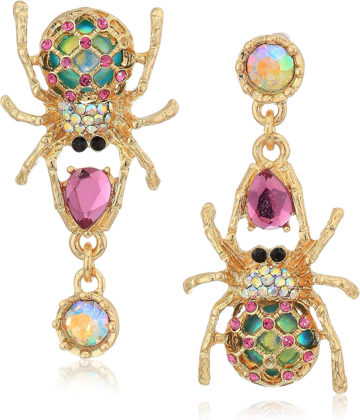 Betsey Johnson Spider Non-Matching Drop Earrings, One Size, Glass, Cubic Zirconia - PuriLite