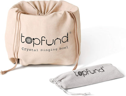 TOPFUND F Note Crystal Singing Bowl Heart Chakra 8 inch with Heavy Duty Carrying Case and Suede Striker - PuriLite