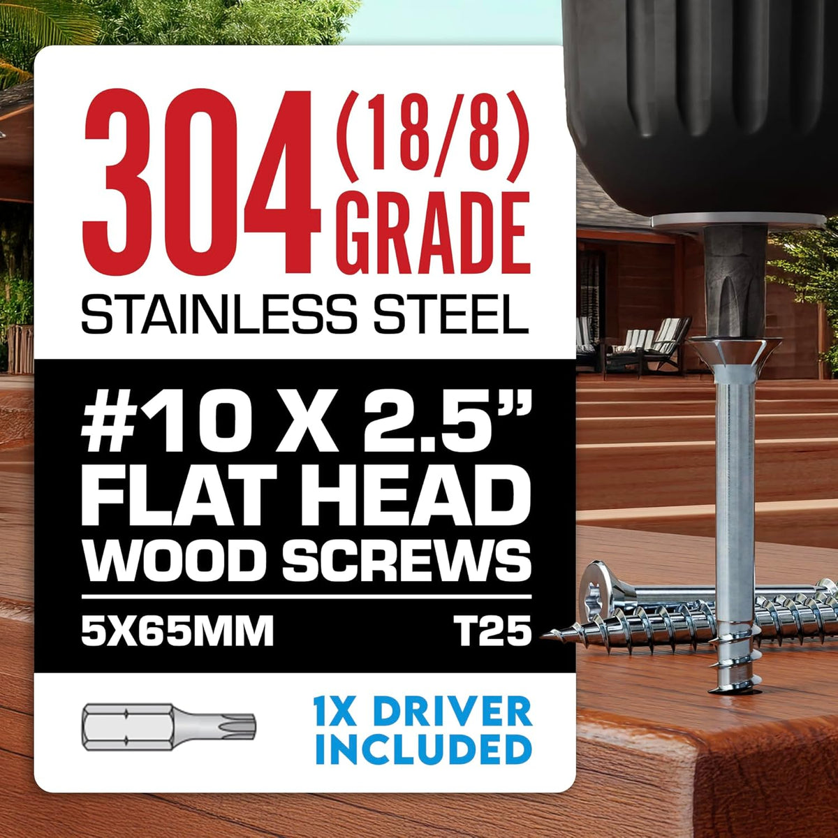 #10 x 3 Inch Stainless Steel Deck Screws 350 Pieces | T25 Star Torx Drive Flat Head | 304 Grade Stainless Steel Wood Screws High Corrosion Resistance by Allen's Trading Co. Eagle Claw Fasteners - PuriLite