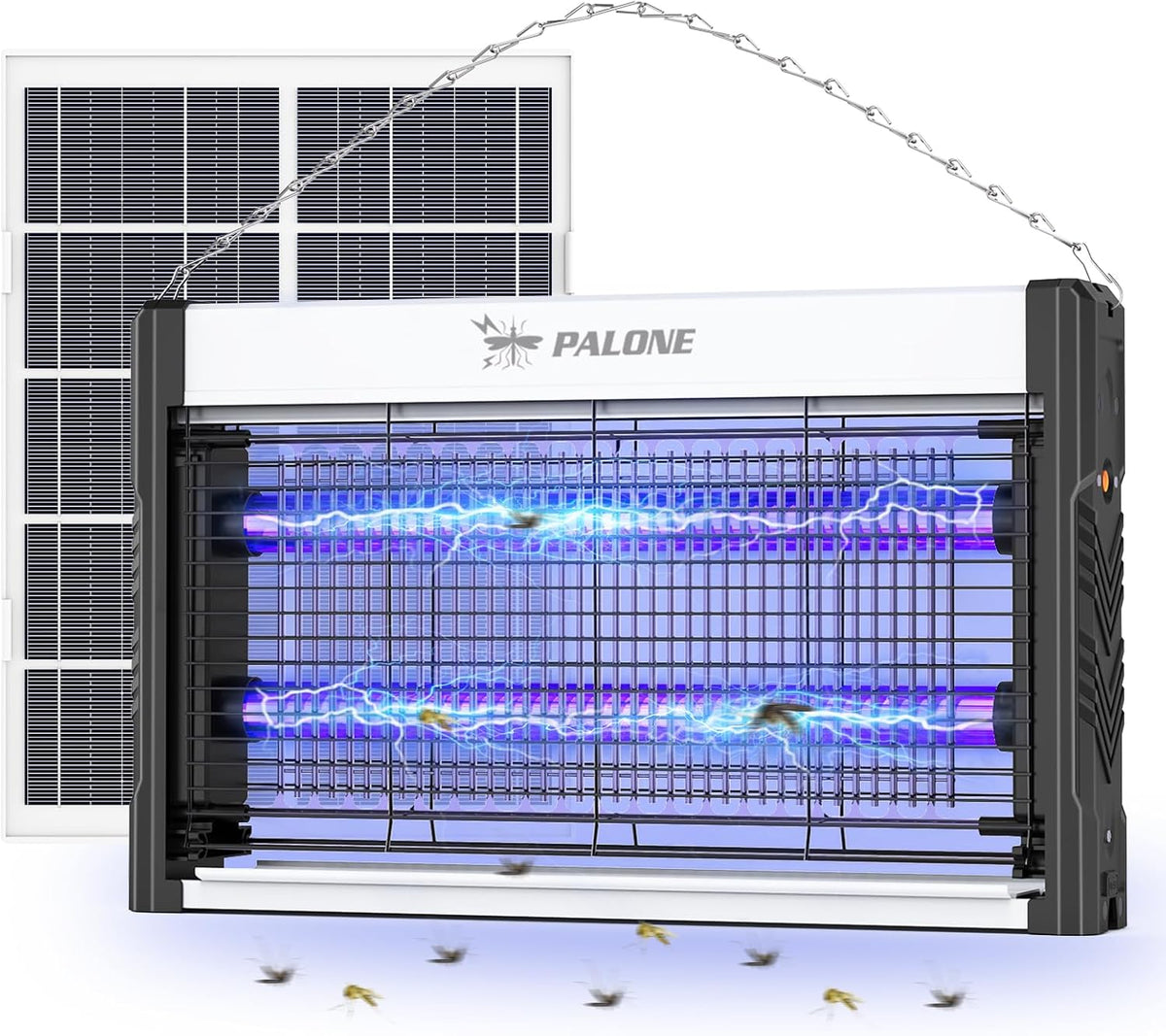 PALONE Solar Bug Zapper, 4000V Electric Bug Zapper with 8W Solar Panel, Rechargeable Bug Zapper with LED Light, Fly Zapper with Fireproof Waterproof, Indoor Outdoor Zapper for Kitchen,Camping,Patio - PuriLite
