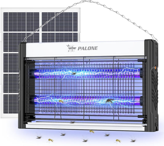 PALONE Solar Bug Zapper, 4000V Electric Bug Zapper with 8W Solar Panel, Rechargeable Bug Zapper with LED Light, Fly Zapper with Fireproof Waterproof, Indoor Outdoor Zapper for Kitchen,Camping,Patio - PuriLite