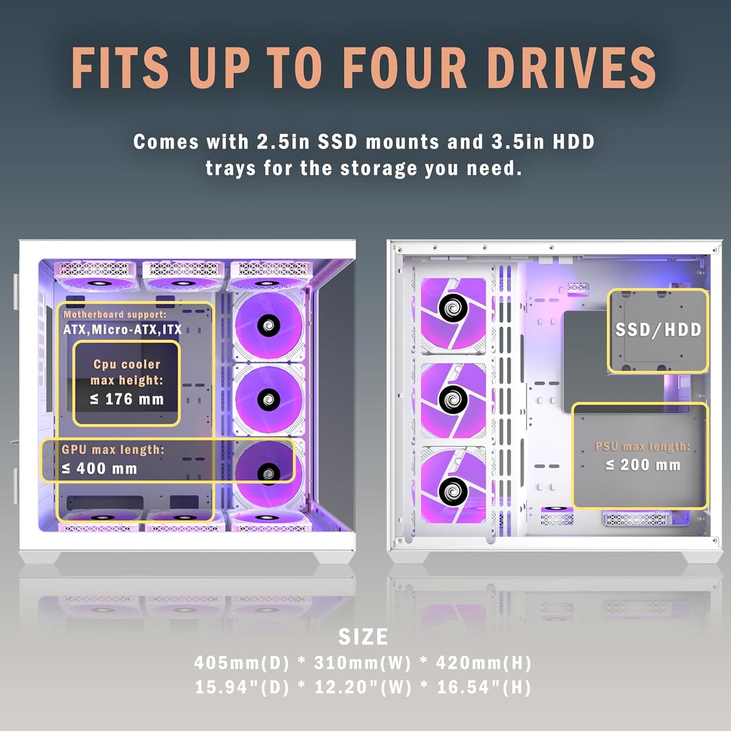 KEDIERS ATX PC Case,6 PWM ARGB Fans Pre-Installed,360MM RAD Support,Gaming 270° Full View Tempered Glass Mid Tower Pure White ATX Computer Case,C690 - PuriLite