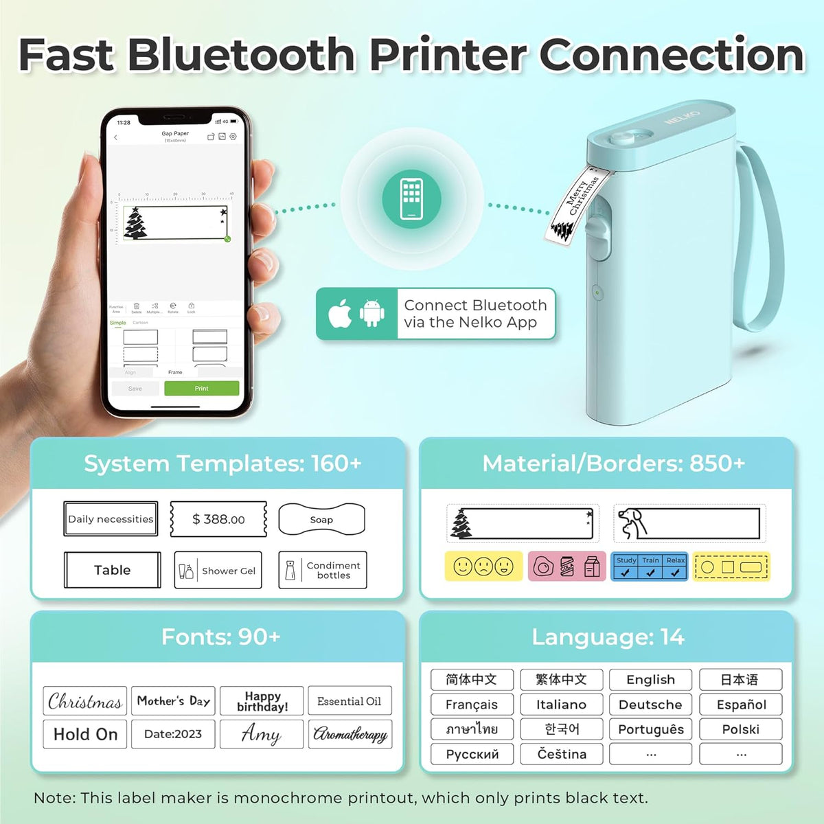 Nelko Label Maker Machine with Tape, P21 Portable Bluetooth Label Printer, Wireless Built-in Cutter Sticker Maker Mini Label Makers with Multiple Templates for School Organizing Office Home, White - PuriLite