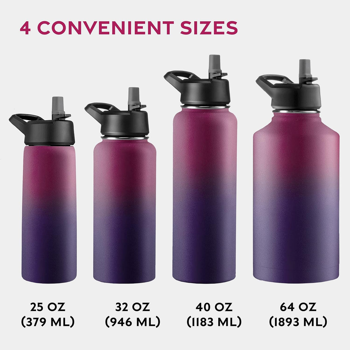 FineDine Water Bottle - Stainless Steel Insulated Water Bottle with Straw Lid, Flip Lid & Wide-Mouth Cap - Keeps Hot and Cold - 25 Oz / 739ml - Pure Pearly White - PuriLite