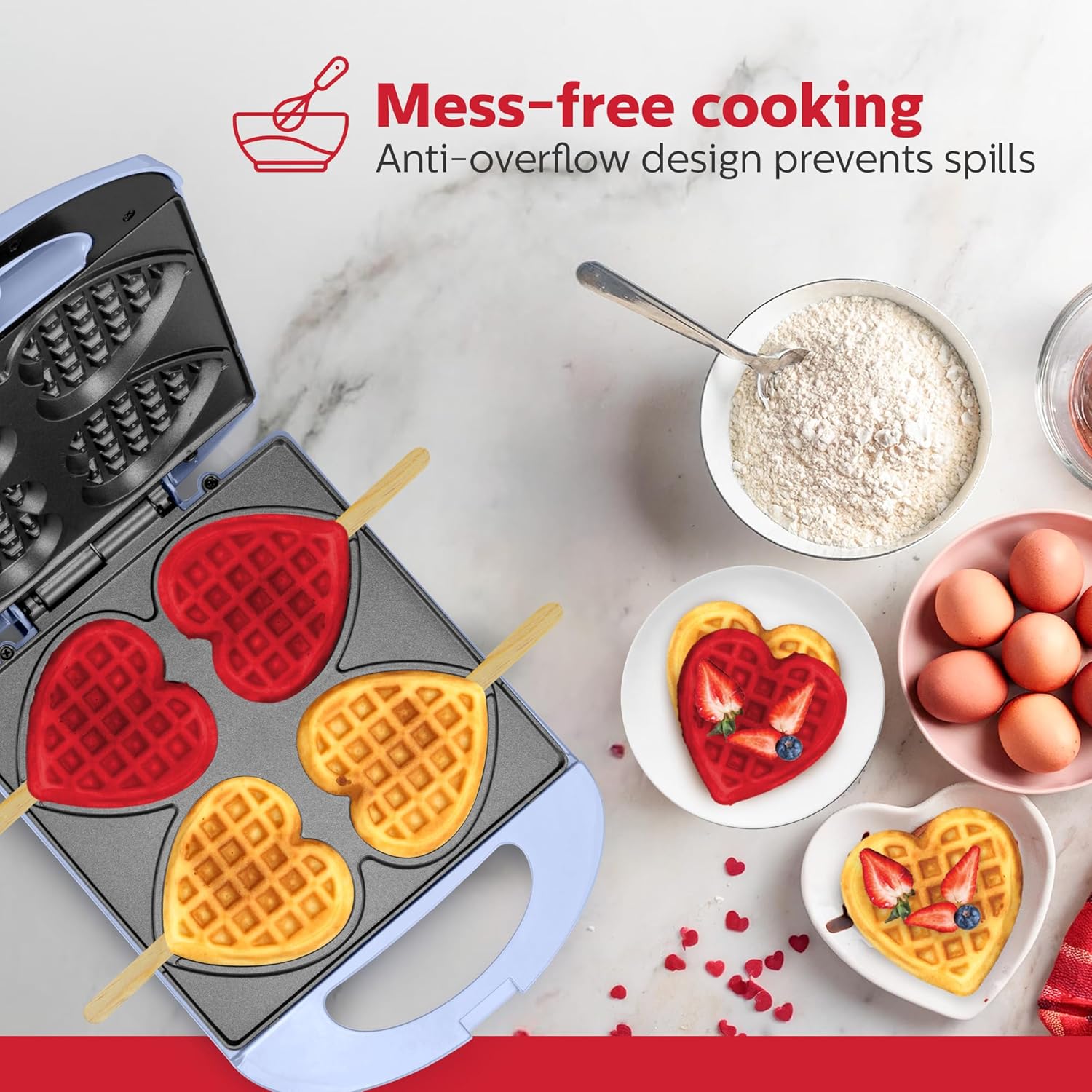 Holstein Housewares - Non-Stick Heart Waffle Maker, Lavender - Makes 4 Heart-Shaped Waffles in Minutes - PuriLite
