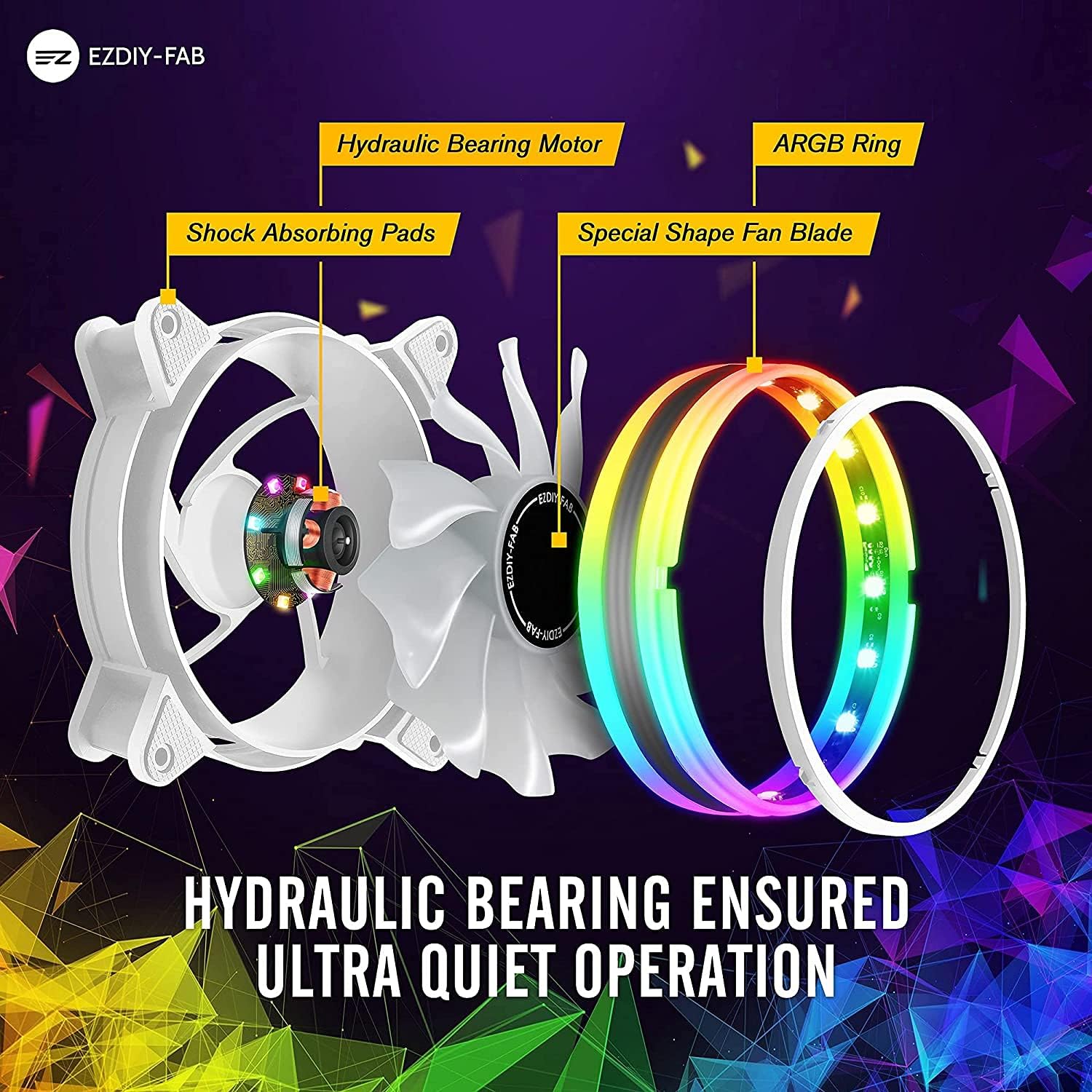 EZDIY-FAB Moonlight 120mm RGB Case Fan with Fan Hub X and Remote,Motherboard Aura SYNC,Speed Control,Addressable Fan for PC Case-3 Pack - PuriLite