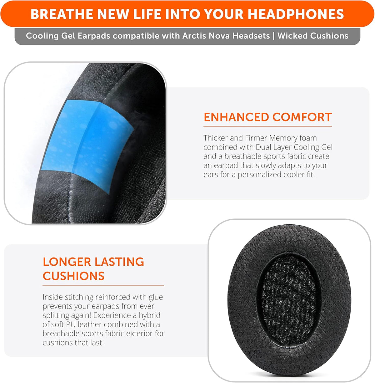 WC Freeze for Arctis Nova - Hybrid Fabric Cooling Gel Replacement Earpads for Arctis Nova Pro Wired, Nova 7, 5, 4, 3, 1 - Made by Wicked Cushions (Does Not Fit Nova Pro Wireless) | Black - PuriLite