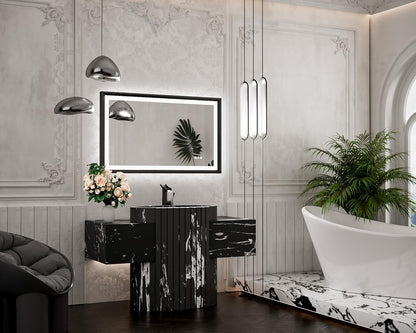 TETOTE 28x36 LED Mirror for Bathroom Black Metal Frame Frontlit & Backlit Lighted Vanity Mirror Baroque Gothic Anti Fog Stepless Dimmable White/Warm/Natural,Wall Mounted(Horizontal/Vertical) - PuriLite