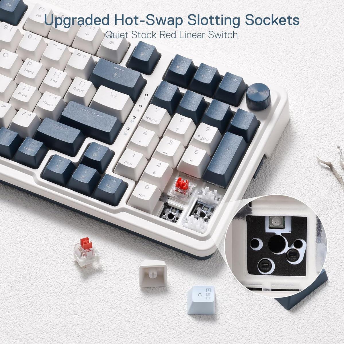 Redragon K686 PRO 98 Keys Wireless Gasket RGB Gaming Keyboard, 3-Modes Anime Mechanical Keyboard w/Hot-Swap Socket, Dedicated Knob Control & Sound Absorbing Pads, Custom Hi-Fi Linear Switch - PuriLite