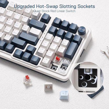 Redragon K686 PRO 98 Keys Wireless Gasket RGB Gaming Keyboard, 3-Modes Anime Mechanical Keyboard w/Hot-Swap Socket, Dedicated Knob Control & Sound Absorbing Pads, Custom Hi-Fi Linear Switch - PuriLite