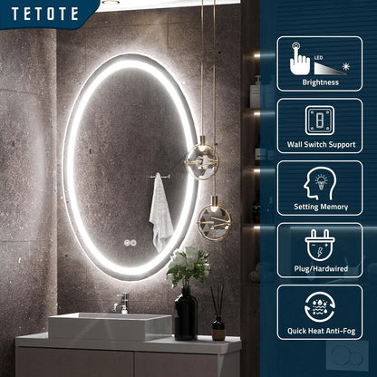 TETOTE 28 Inch Round LED Bathroom Vanity Mirror, Anti-Fog Dimmable Lights IP54 Waterproof Circle Makeup Wall Mounted Mirror - PuriLite