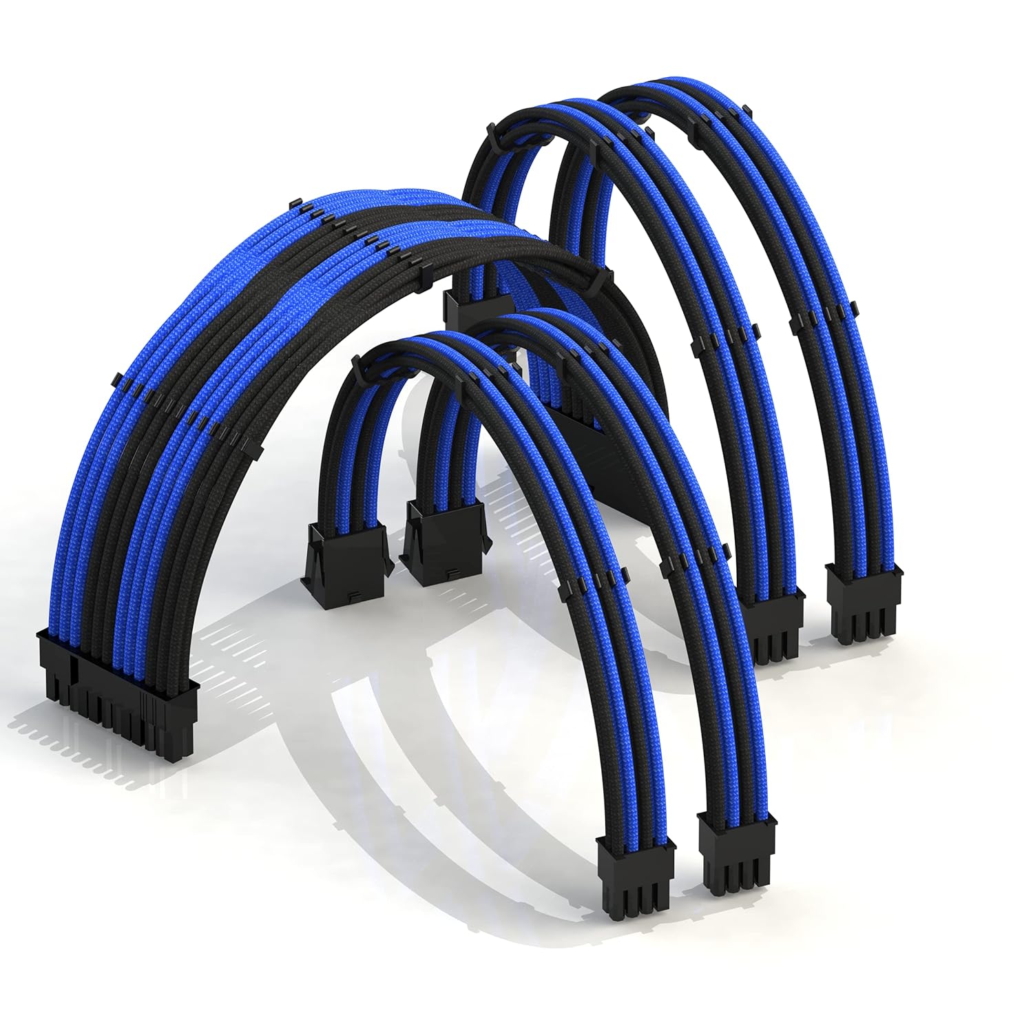 LINKUP - 30cm Super Soft and Flexible PSU Cable Extension Sleeved Custom Mod GPU PC Braided w/Comb Kit | 1 x 24 P (20+4) | 2 x 8 P (4+4) CPU | 2 x 8 P (6+2) GPU Set | 300mm - Blackgreen - PuriLite