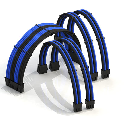 LINKUP - 30cm Super Soft and Flexible PSU Cable Extension Sleeved Custom Mod GPU PC Braided w/Comb Kit | 1 x 24 P (20+4) | 2 x 8 P (4+4) CPU | 2 x 8 P (6+2) GPU Set | 300mm - Blackgreen - PuriLite
