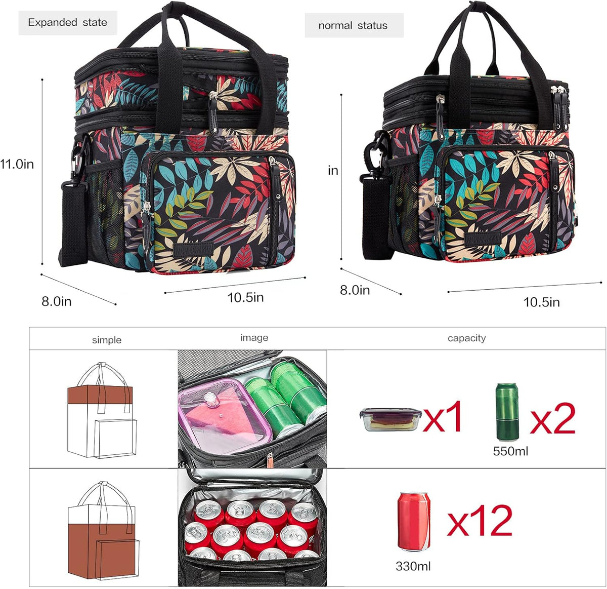 Lunch Bag Women Insulated Lunch Box for Work, Purple Expandable Large Lunch Bags, Leakproof Double Deck Lunch Box Cooler Bag（Purple） - PuriLite
