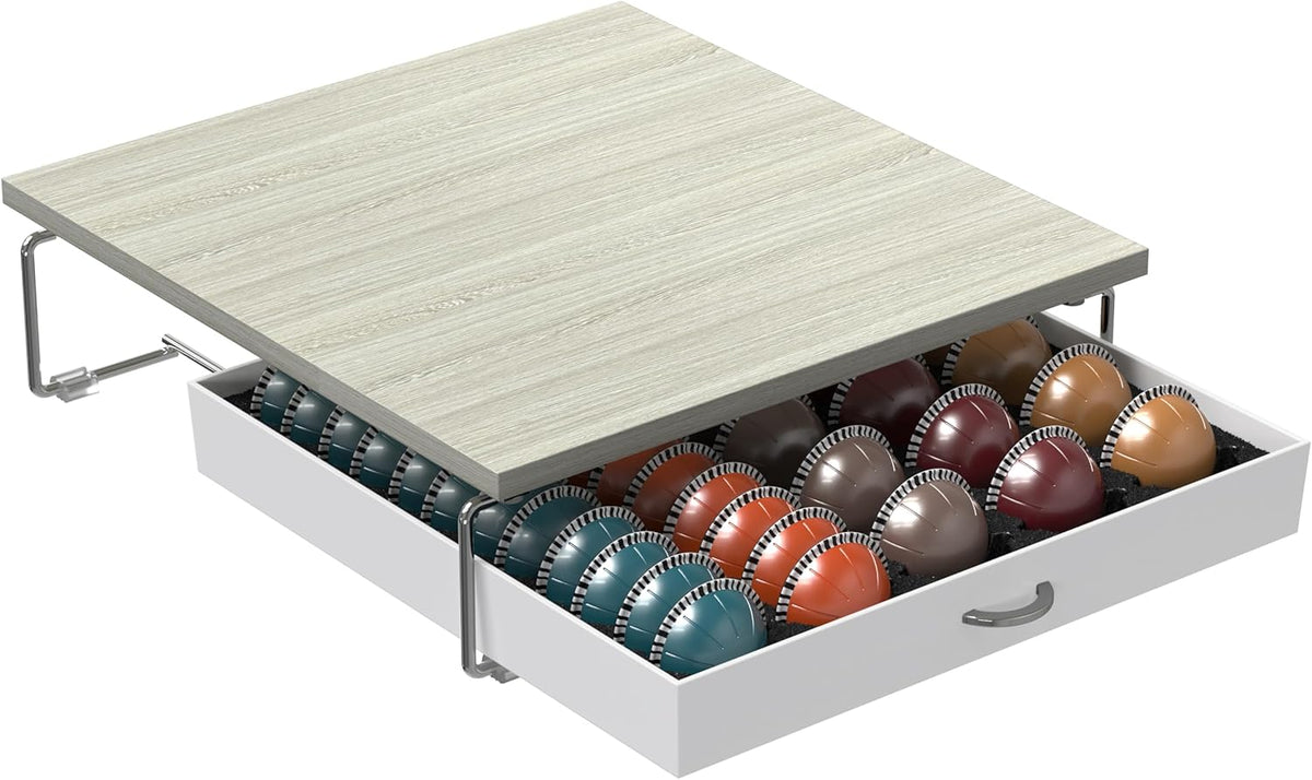 DecoBrothers Vertuo Pod Holder VertuoLine Drawer Storage for Nespresso Coffee Capsules, Crystal Tempered Glass, White - PuriLite