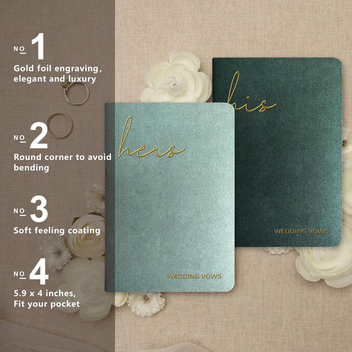 WeddingGiftsWedding Vow Books His and Hers Soft Touch Gold Foil Engraving Vow Books Wedding Essentials Wedding Accessories(TR-HH-Black) - PuriLite