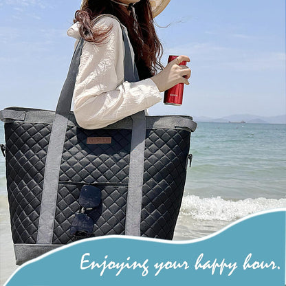 INSMEER Extra Large Tote Cooler Bags - 45 Cans/35L, Collapsible Soft Side Cooler with Shoulder Strap, Leakproof/Waterproof/Insulated/Reusable Grocery Bag for Beach, Camping, Travel, Grocery Shopping - PuriLite