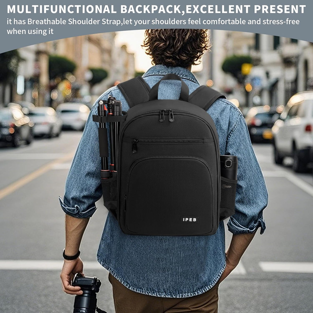 IPEB Camera Backpack Bag with Tripod Holder Water Resistant Camera Cases Photography Backpack Anti-Theft for DSLR Camera - PuriLite
