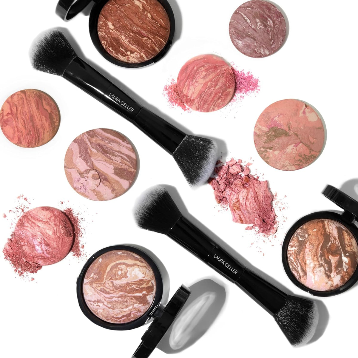 LAURA GELLER NEW YORK Dual-Ended Blush + Bronzer Brush - Blush Bronzer Contour Face Makeup Brush - PuriLite