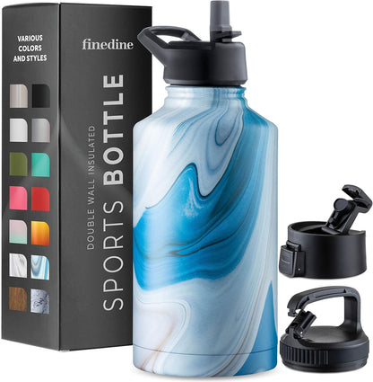 FineDine Water Bottle - Stainless Steel Insulated Water Bottle with Straw Lid, Flip Lid & Wide-Mouth Cap - Keeps Hot and Cold - 25 Oz / 739ml - Pure Pearly White - PuriLite