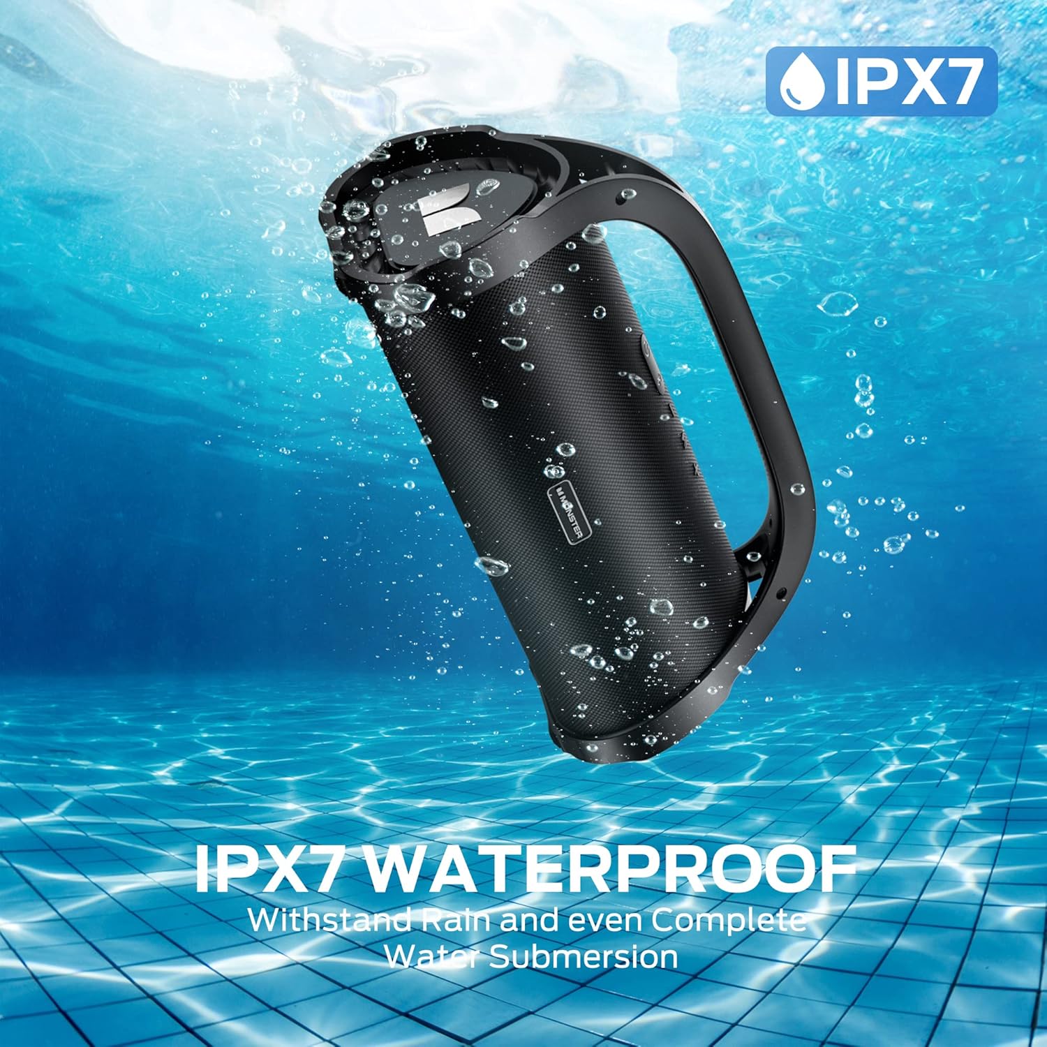 Monster Adventurer Max Bluetooth Speaker with Two Wireless Microphones, IPX7 Waterproof Outdoor Speakers with 100W Powerful Stereo Sound, Portable Bluetooth Speakers for Home, Camping, Silver - PuriLite