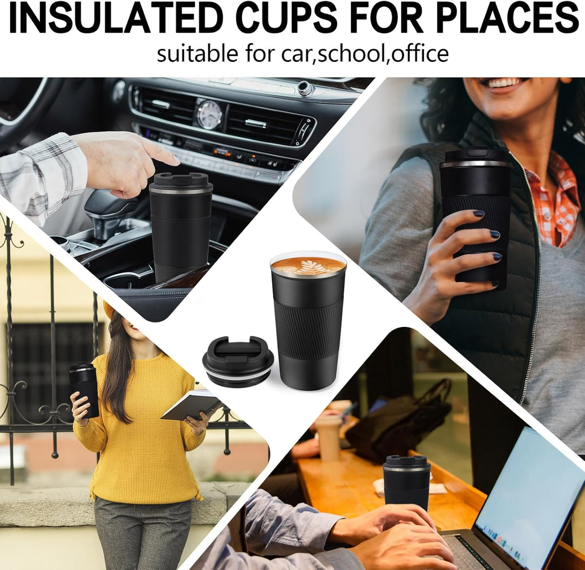 18oz Mug with Ceramic Coating Inside, Insulated Coffee Mug with Lid, Leak Proof Coffee Travel Mug, Travel Coffee Mug Fits in Car Cup Holder - PuriLite