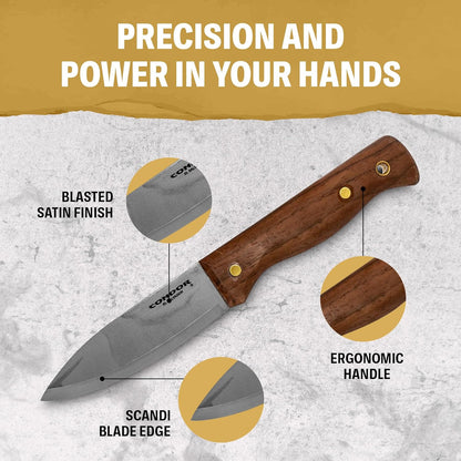 Condor Tool & Knife Bushlore 4.375-Inch Drop Point Blade, Handle with Leather Sheath, Plain - PuriLite