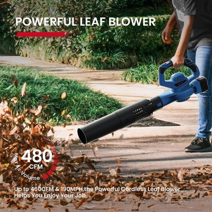 Leaf Blower Cordless,460CFM &190MPH,20V 4.0Ah Upgrade Battery Powered 2-in-1 Leaf Blower(Upgraded),6 Variable Speed,for Blowing Leaves,Debris,Snow and Dust,4.0Ah Battery&Charger Included(Blue) - PuriLite