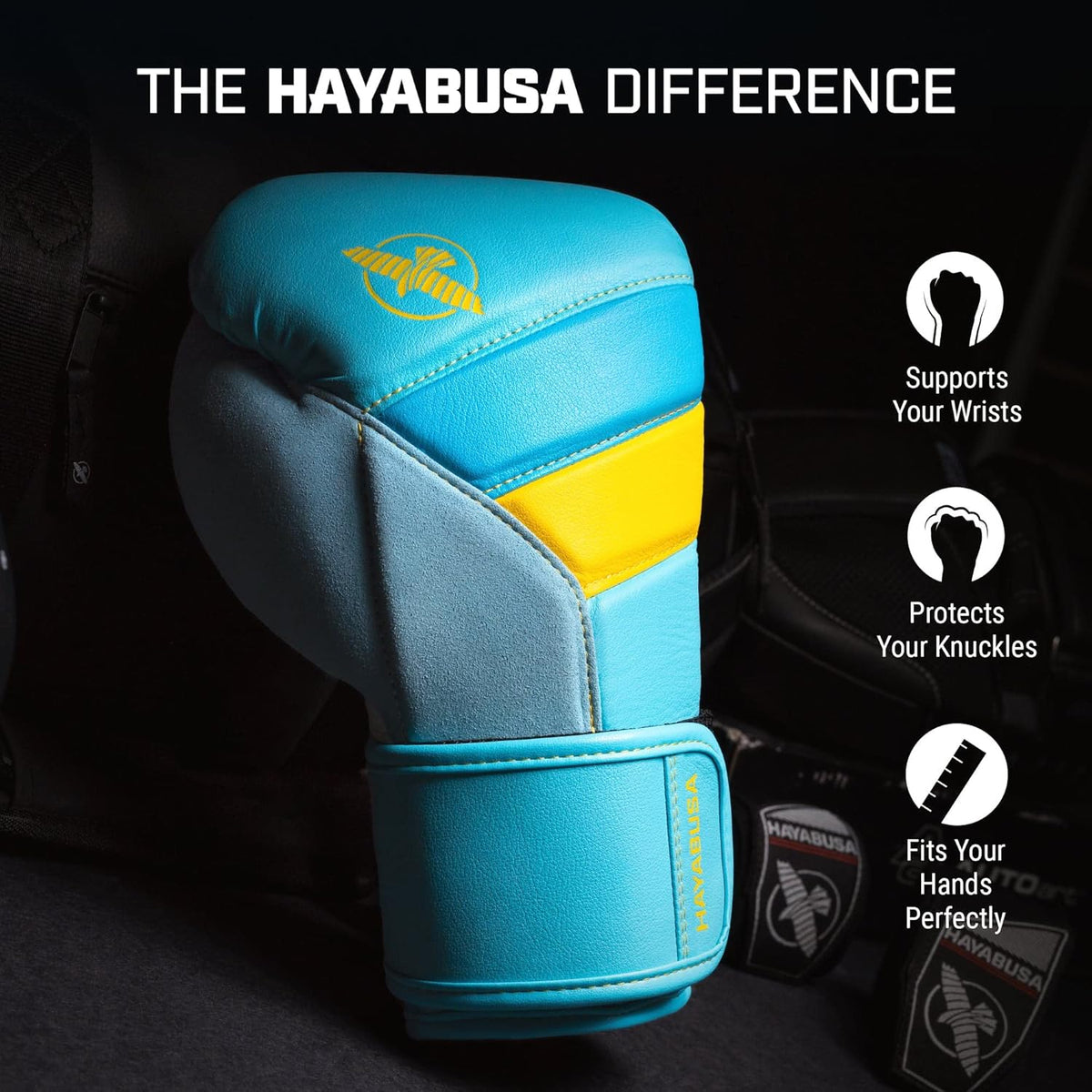 Hayabusa T3 Boxing Gloves for Men and Women Wrist and Knuckle Protection, Dual-X Hook and Loop Closure, Splinted Wrist Support, 5 Layer Foam Knuckle Padding - PuriLite