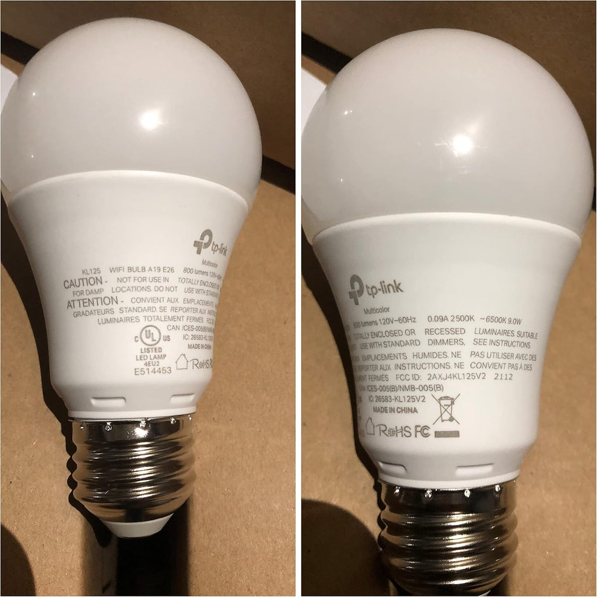 Kasa Smart Light Bulbs, Full Colour Changing Dimmable Smart WiFi Bulbs Compatible with Alexa and Google Home, A19, 9W 800 Lumens,2.4Ghz only, No Hub Required, 2-Pack (KL125P2), Multicolour - PuriLite