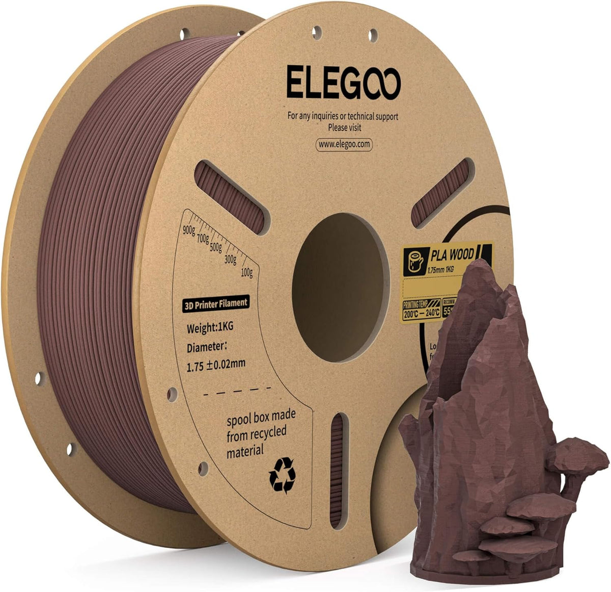 ELEGOO PLA Filament 1.75mm Black 1KG,3D Printer Filament Dimensional Accuracy +/- 0.02mm,1kg Cardboard Spool(2.2lbs) 3D Printing Filament Fits for Most FDM 3D Printers - PuriLite