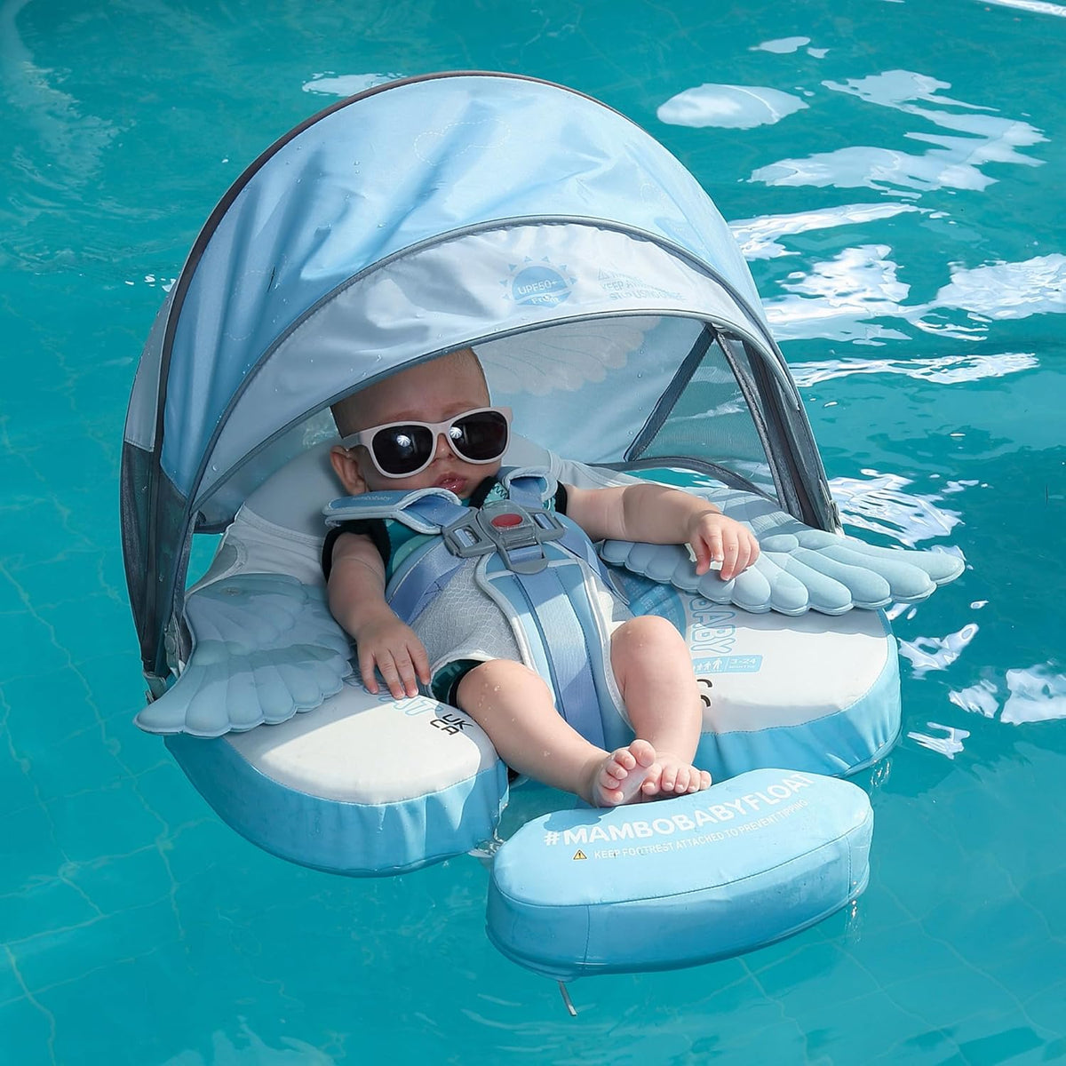 Mambobaby Baby Swim Float with Canopy, Non-Inflatable Solid Baby Float, Upgrade Soft Skin-Friendly Material Infant Swim Float - PuriLite