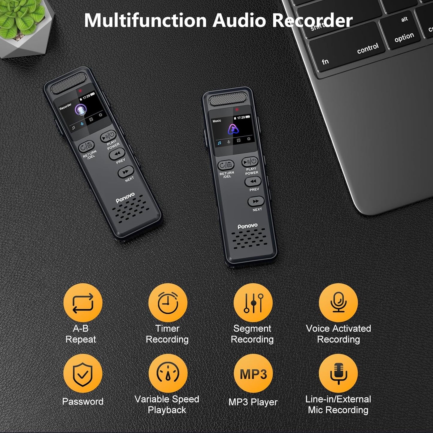 160GB Digital Voice Recorder with Playback, 1100mAh Mini Audio Recording Device for Lecture Interviews, 1536Kbps Voice Activated Recorder with Noise Reduction, Password, External Microphone - PuriLite