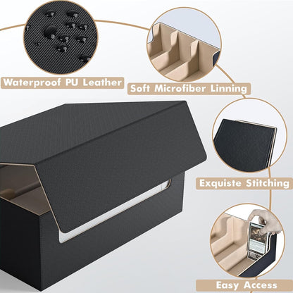 ZLCA Card Storage Box for MTG PTCG, Commander Deck Box Holds 3000+ Cards, Card Storage Case with 4 Stoppers, Card Organizer for TCG Sport Cards (Black) - PuriLite