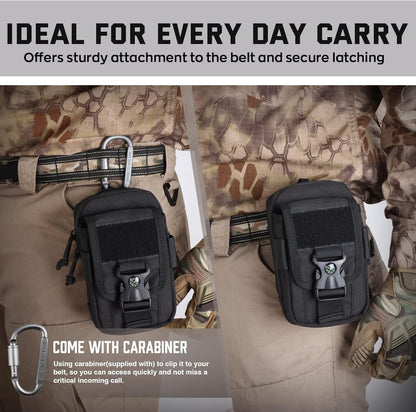 WYNEX Tactical Compass Phone Pouch, Large Molle Smartphone Holster Case Double Capacity Small Utility EDC Pouch with Compass Buckle and Carabiner - PuriLite