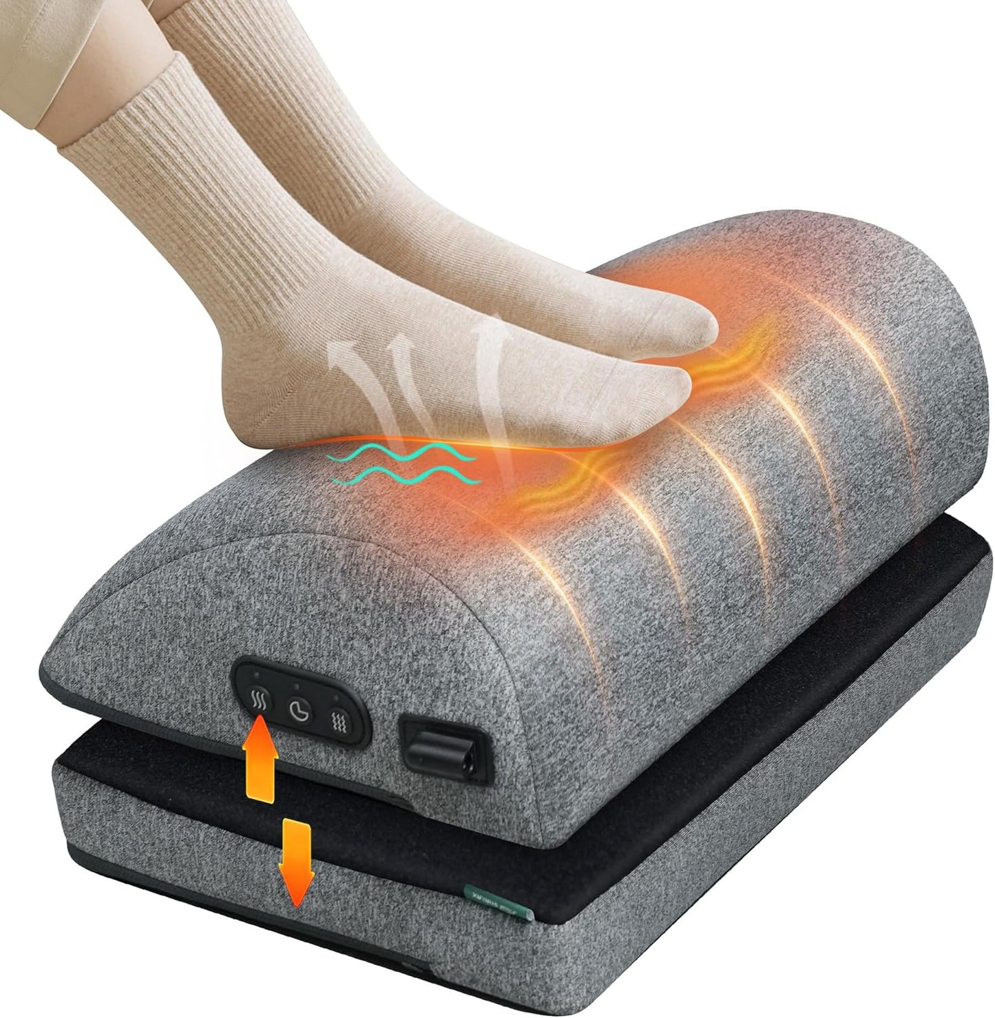 Snailax Foot Rest Under Desk at Work, 2 Heating Levels, 3 Vibrating Massage Modes, Heated Ergonomic Foot Stool with Adjustable Height, Office & Gaming Home Use, Grey - PuriLite