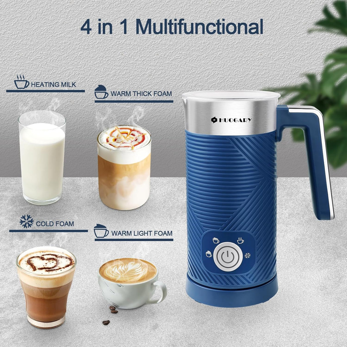 Huogary Milk Frother, Milk Steamer for Milk Foam & Hot Milk(4.5oz/10.5oz), Electric Milk Frother and Warmer for Homemade Coffee, 120V (Black) - PuriLite