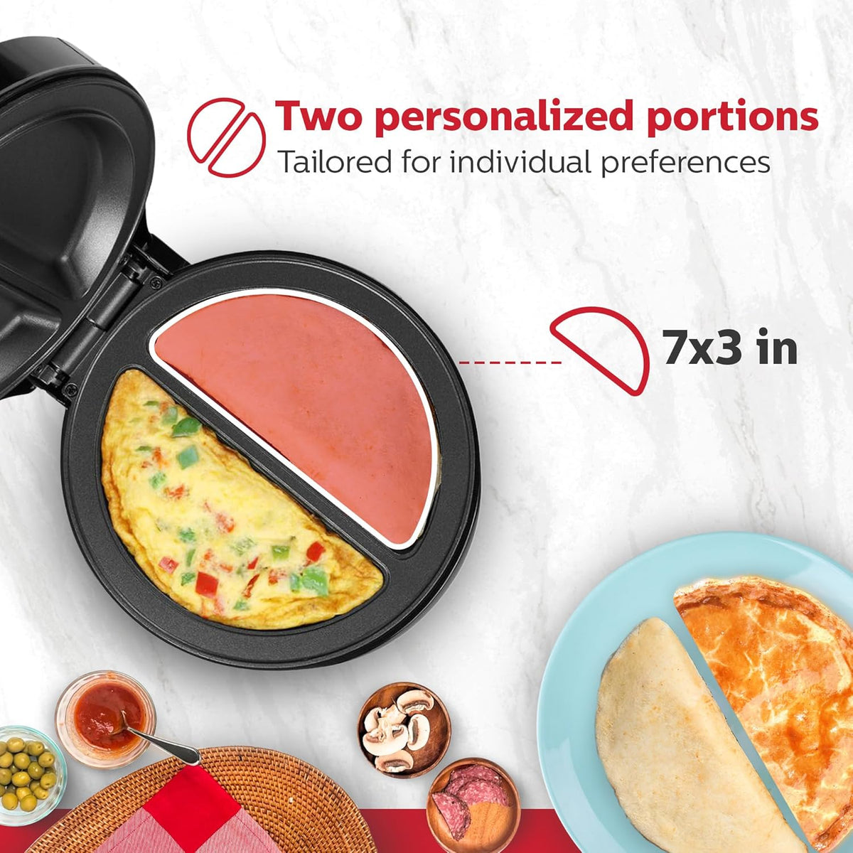 Holstein Housewares Non-Stick 6-Section Multi-Food Maker - Arepas, Mini Pancakes, Corncakes and More, 6-PC, Red/Black - PuriLite