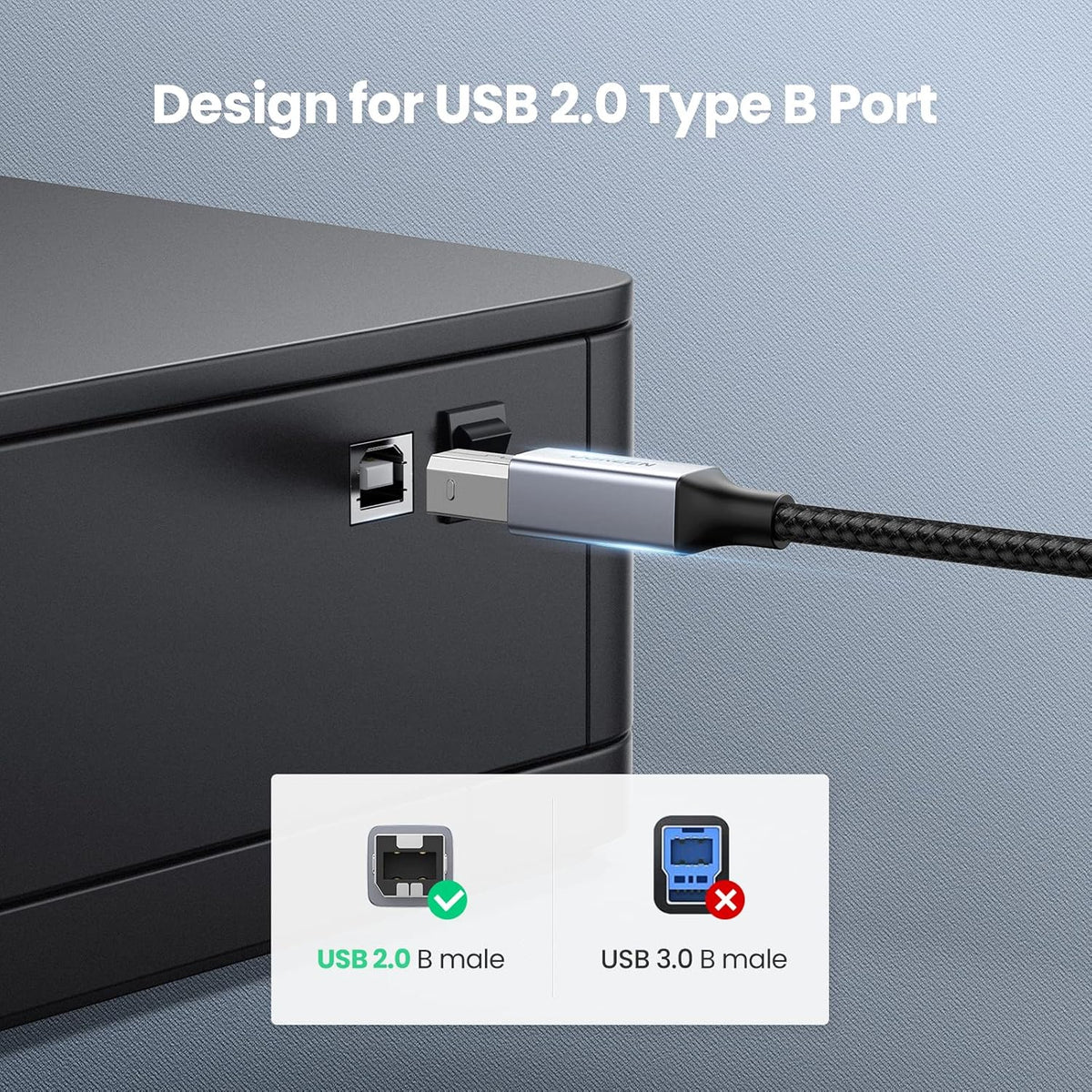 UGREEN USB C Printer Cable C to A Printer Scanner Braided MIDI Cable Compatible with DJ Controller, MIDI Keyboard, Digital Mixing Console, Piano Keyboard for MacBook Pro, iPad, 6ft - PuriLite
