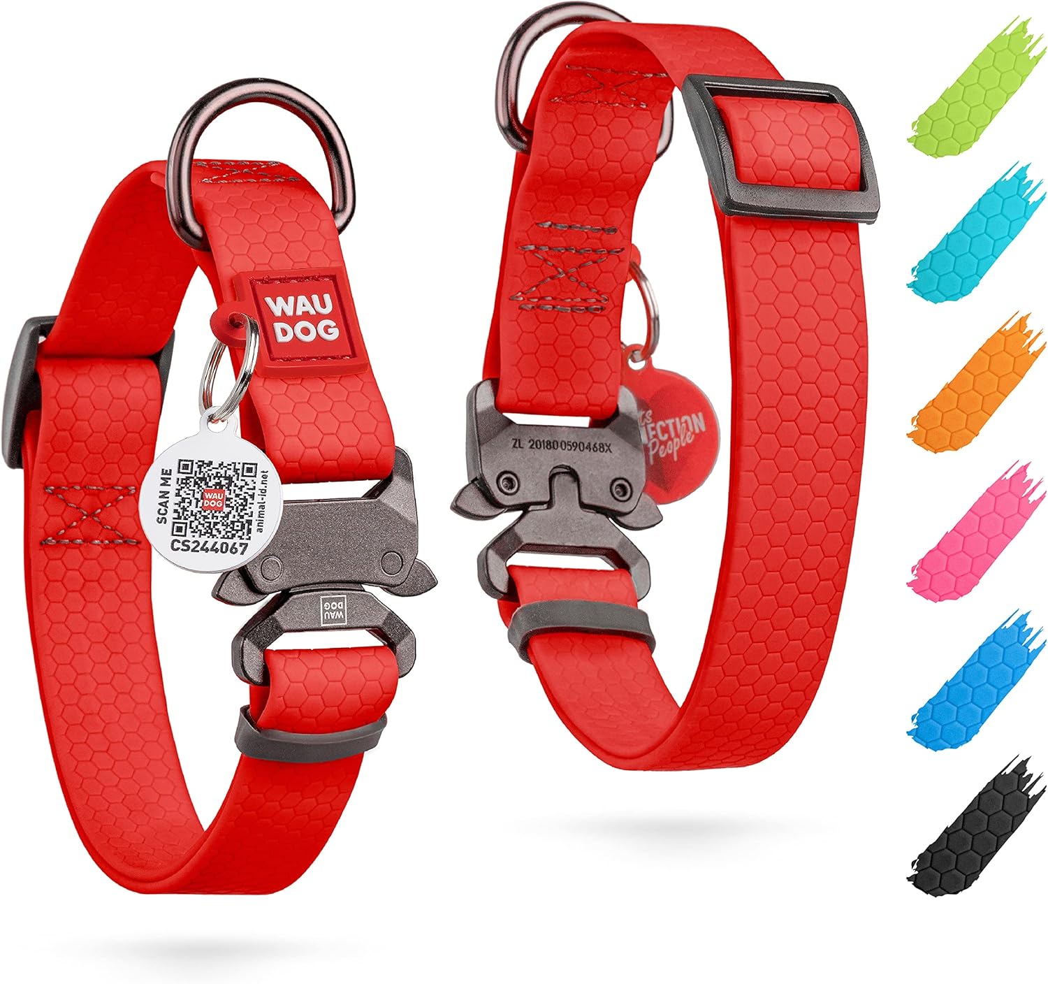 Waterproof Dog Collar - Adjustable Glow Dog Collar for Large Dogs, Small and Medium Dogs - Heavy Duty Dog Collars with Durable Metal Clasp and QR Dog Tag - Glow in The Dark Dog Collars - PuriLite
