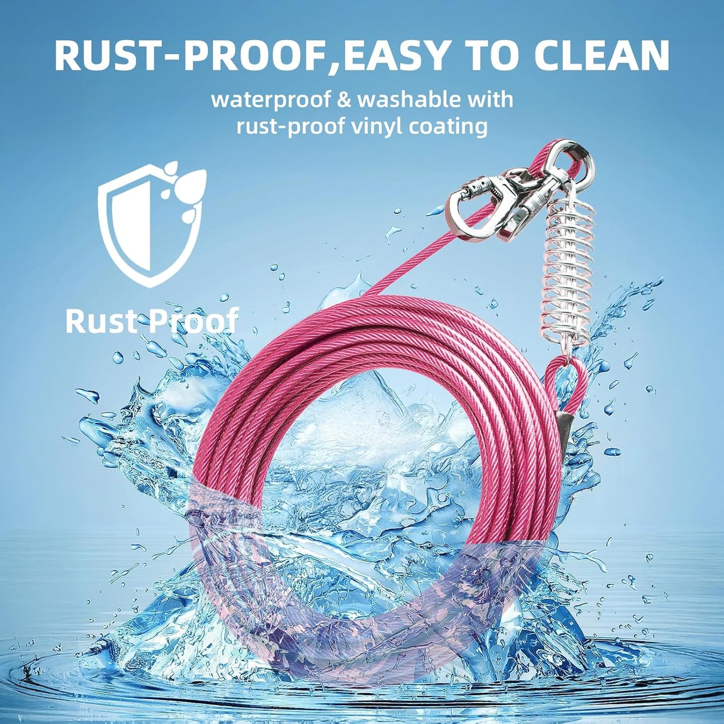 VST Dog Tie Out Cable 50FT-600LBS Break Strength,Heavy Duty Dog Leads for Yard with Shock Absorbing Spring & Lockable Hook,Outside Long Leash Cable,Chew Proof Dog Line for Small Medium Large Dogs - PuriLite
