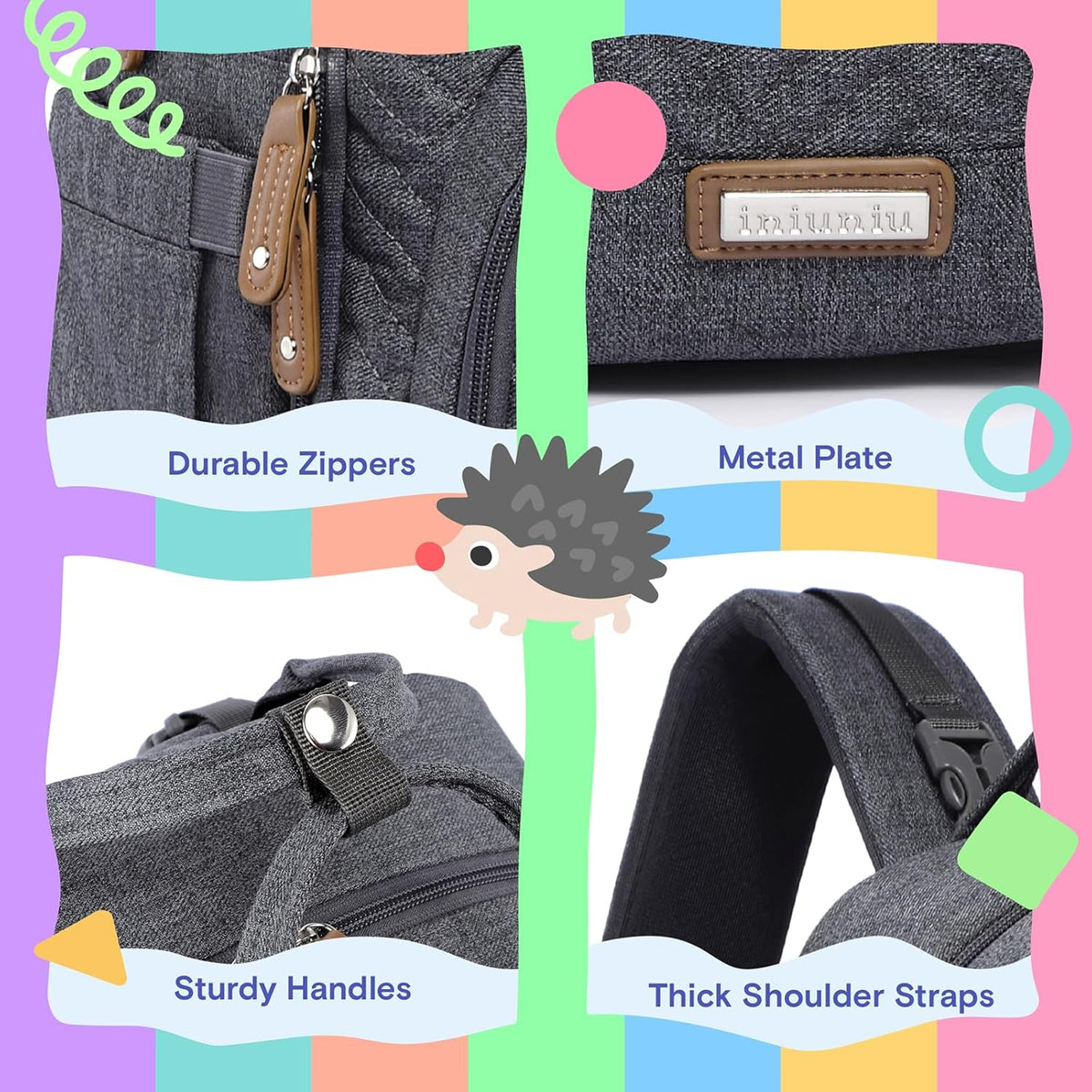 Diaper Bag Backpack, iniuniu Large Baby Bags with Diaper Pouch, Washable Changing Pad, Pacifier Case and Stroller Straps - PuriLite