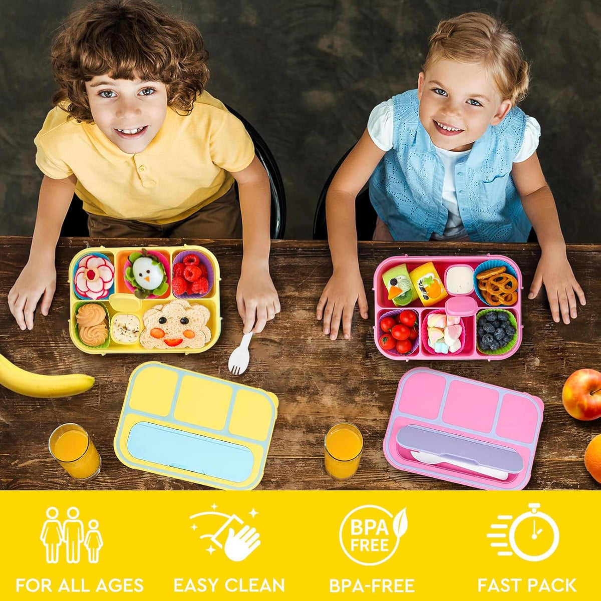 MaMix Bento Lunch Box Adult, Kids, Lunch Containers for Adults/Kids/Students,1300ML-4 Compartment (Blue) - PuriLite