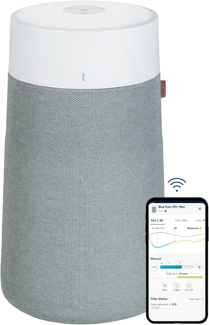 BLUEAIR Air Purifiers for Medium Rooms, Bedroom, Kitchen, Cleans 1,858 sqft in one hour, HEPASilent Smart Air Cleaner for Home, Pets, Allergies, Dust, Mold, Smoke - Blue Pure 311i Max - PuriLite