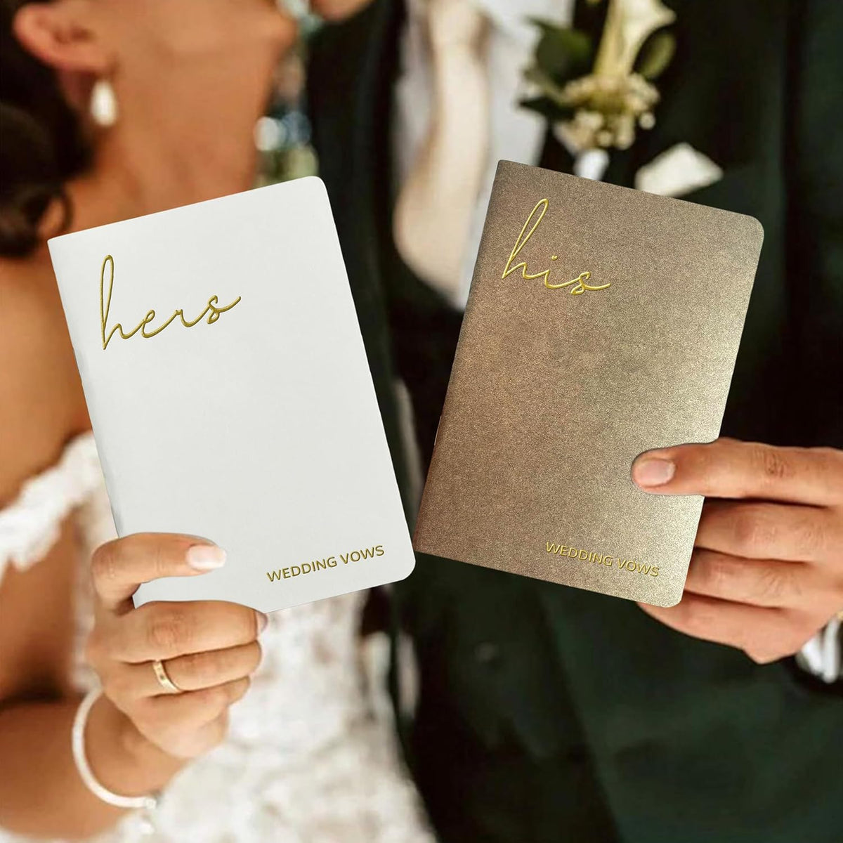 WeddingGiftsWedding Vow Books His and Hers Soft Touch Gold Foil Engraving Vow Books Wedding Essentials Wedding Accessories(TR-HH-Black) - PuriLite