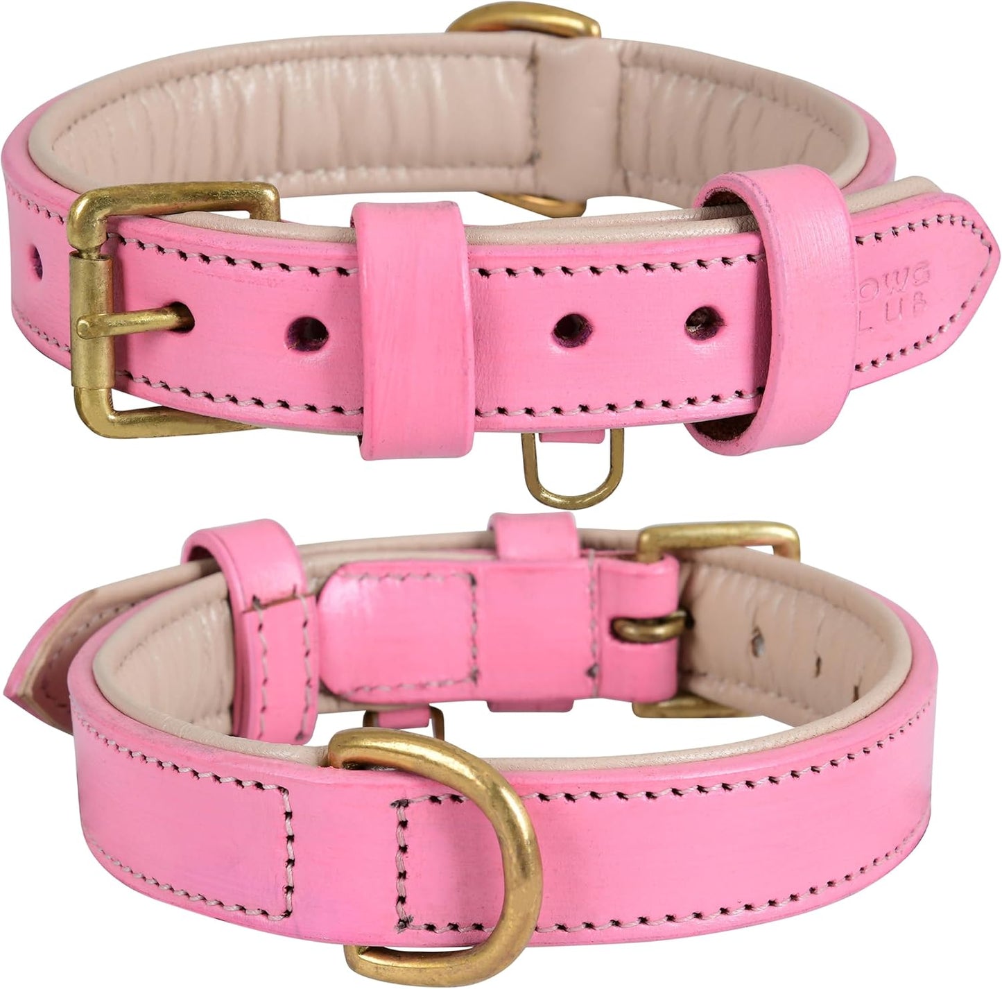 DowgClub | Genuine Leather Dog Collar | Full Grain, Heavy Duty | Comfortable, Strong | Best for Pups, Small, Medium & Large Breeds | Pink, Brown, Black, Tan - PuriLite