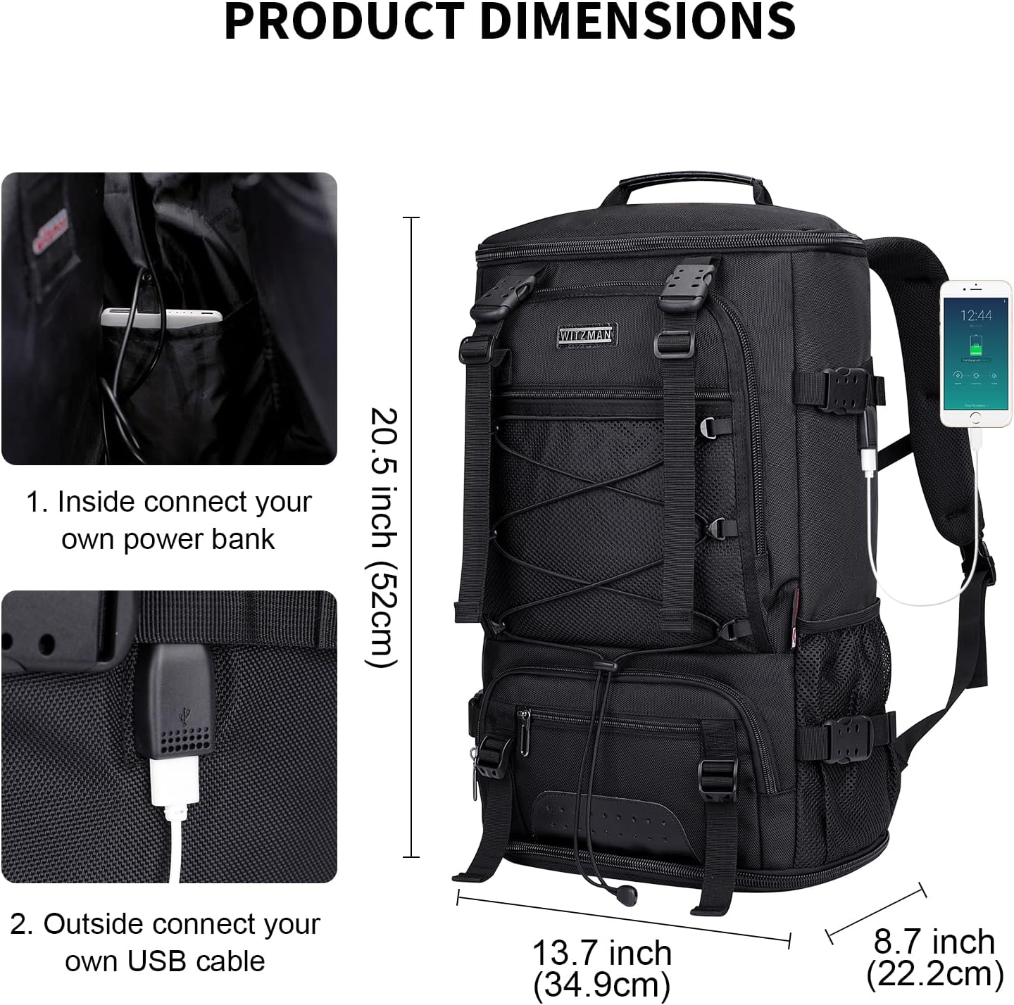 WITZMAN Travel Backpack for Men Large Carry on Backpack Convertible 3 in 1 Bags with Shoe Compartment Fit 17 Inch Laptop(B689 Silvery Grey) - PuriLite