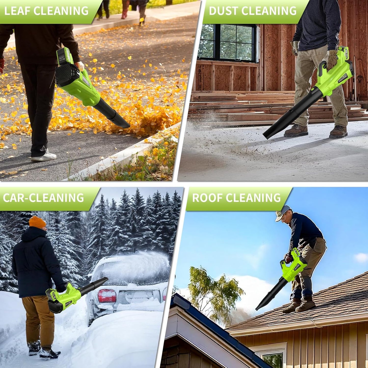 GREENER 21V Leaf Blower Cordless - 460CFM/145MPH Turbo Mode Electric Leaf Blower with 2 X 4.0Ah Battery and Fast Charger Included, Blowing Leaves and Dust, Patio Cleaning - PuriLite