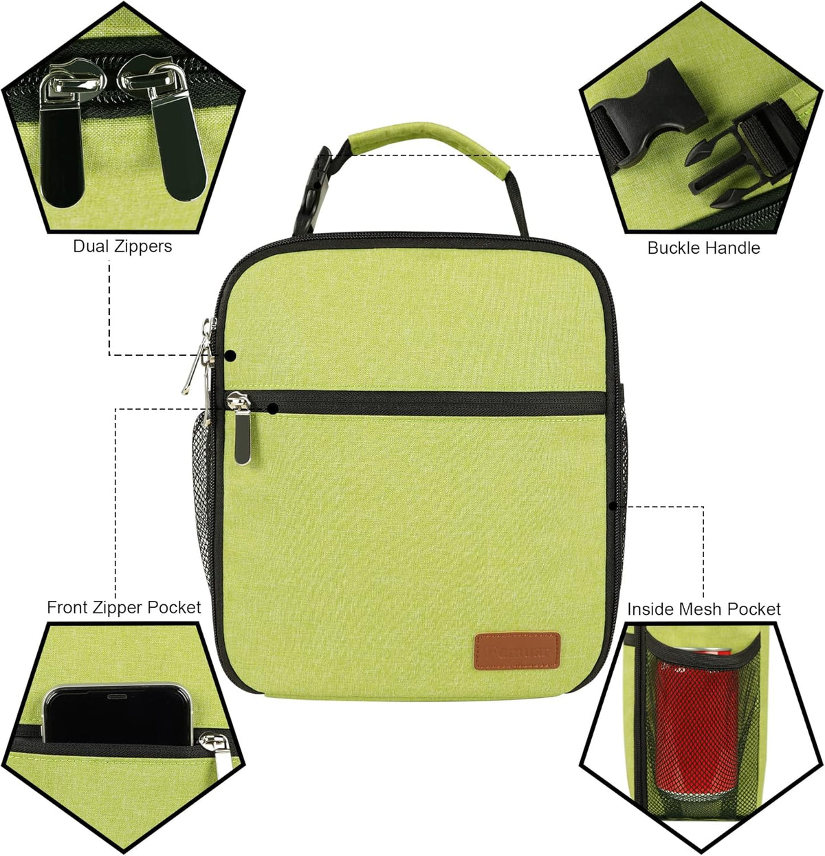 Lunch Box for Men Women Adults Small Lunch Bag for Office Work Picnic - Reusable Portable Lunchbox, Black - PuriLite