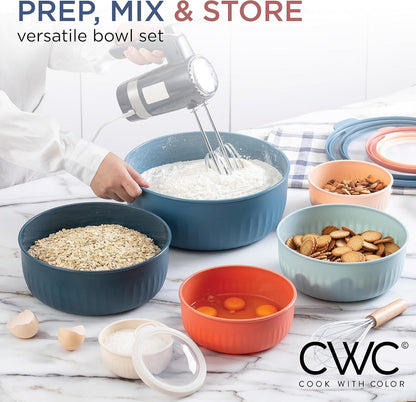 COOK WITH COLOR Prep Bowls with Lids- 8 Piece Nesting Plastic Small Mixing Bowl Set with Lids (Teal Ombre) - PuriLite